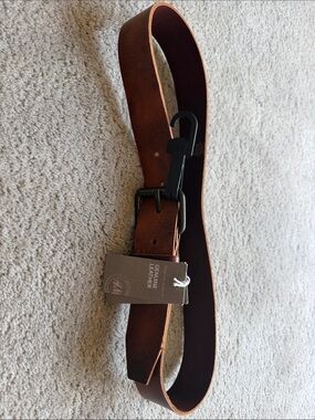 H&M Brown Genuine Leather Men's Belt with Matte Black Buckle size 33”-34”
